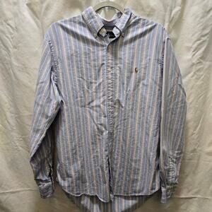 Ralph Lauren mens blue white striped cotton casual dress‎ shirt pony large